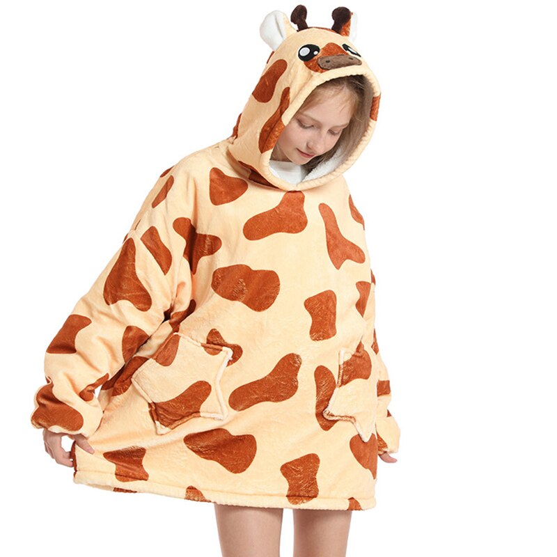 Winter Warm Blanket Hoodie Kids Plush Sherpa Fleece Wearable Blanket With Sleeves Pocket TV Hooded Blankets Sweatshirt Pajamas