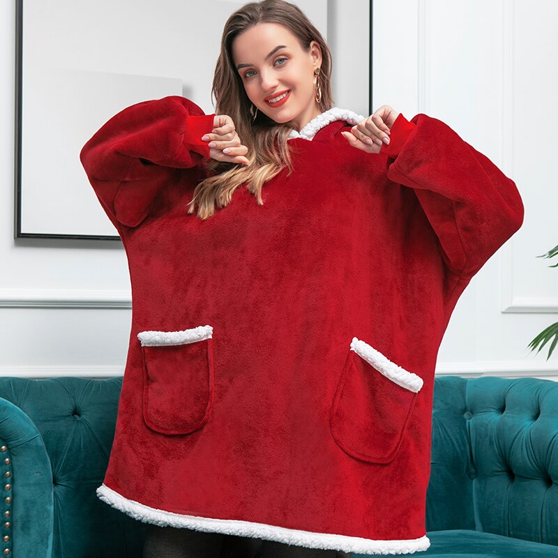 Blanket with Sleeves Women Oversized Hoodie Fleece Warm Hoodies Sweatshirts Giant TV Blanket Women Hoody Robe Casaco Feminino