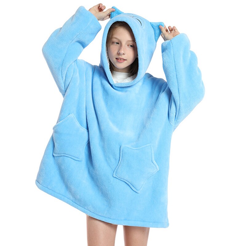 Winter Warm Blanket Hoodie Kids Plush Sherpa Fleece Wearable Blanket With Sleeves Pocket TV Hooded Blankets Sweatshirt Pajamas
