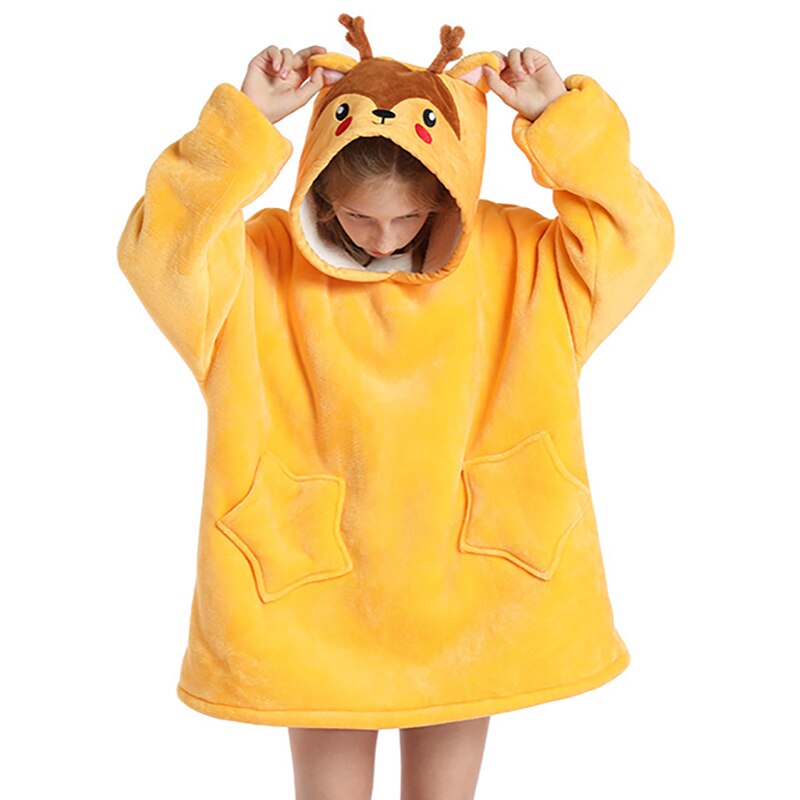 Winter Warm Blanket Hoodie Kids Plush Sherpa Fleece Wearable Blanket With Sleeves Pocket TV Hooded Blankets Sweatshirt Pajamas