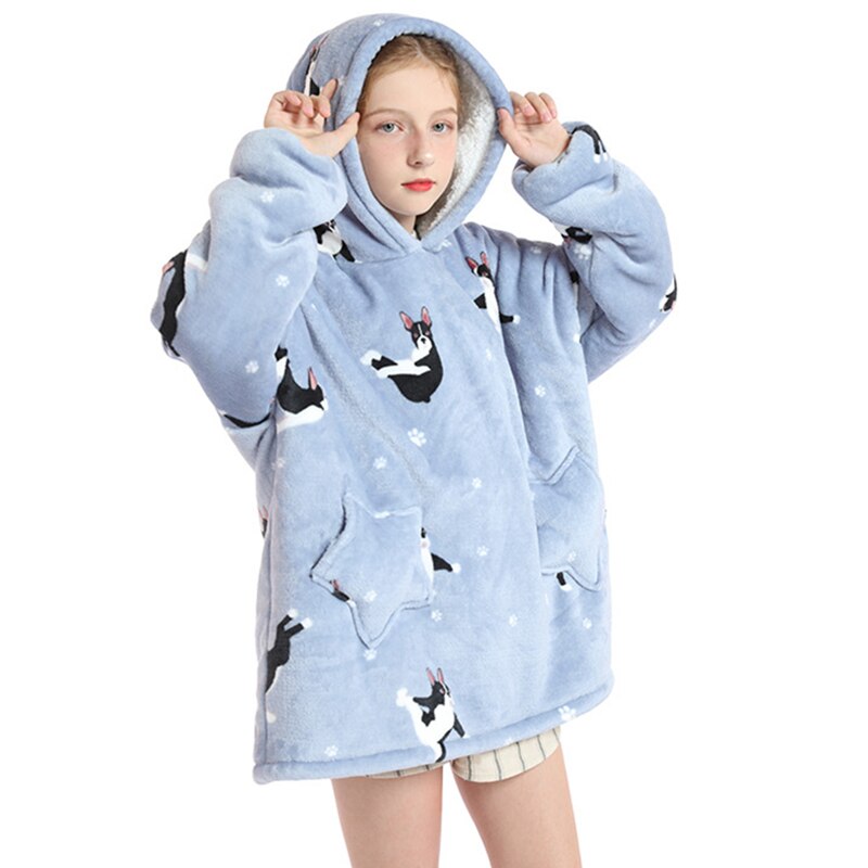 Winter Warm Blanket Hoodie Kids Plush Sherpa Fleece Wearable Blanket With Sleeves Pocket TV Hooded Blankets Sweatshirt Pajamas