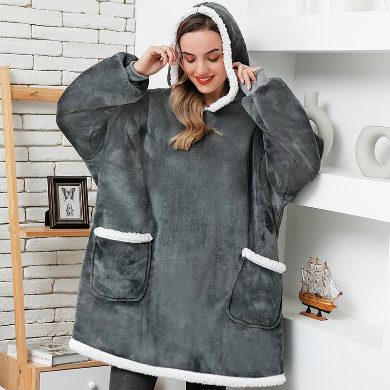 Blanket with Sleeves Women Oversized Hoodie Fleece Warm Hoodies Sweatshirts Giant TV Blanket Women Hoody Robe Casaco Feminino