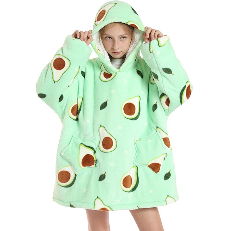 Winter Warm Blanket Hoodie Kids Plush Sherpa Fleece Wearable Blanket With Sleeves Pocket TV Hooded Blankets Sweatshirt Pajamas