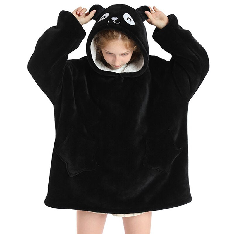 Winter Warm Blanket Hoodie Kids Plush Sherpa Fleece Wearable Blanket With Sleeves Pocket TV Hooded Blankets Sweatshirt Pajamas