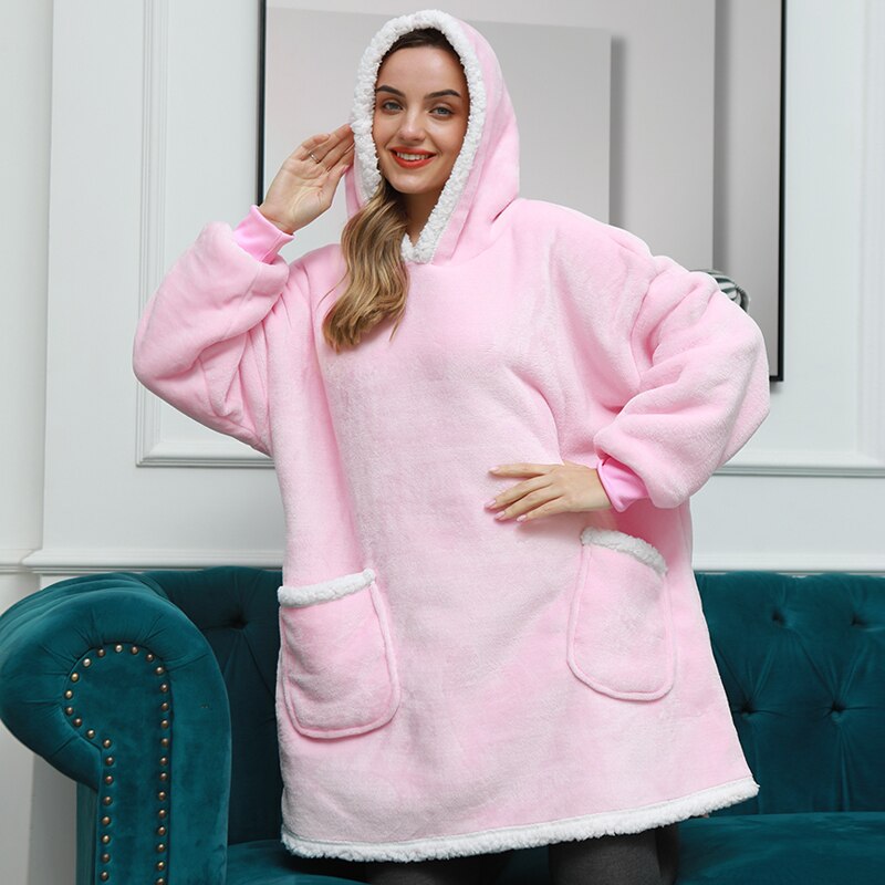 Blanket with Sleeves Women Oversized Hoodie Fleece Warm Hoodies Sweatshirts Giant TV Blanket Women Hoody Robe Casaco Feminino