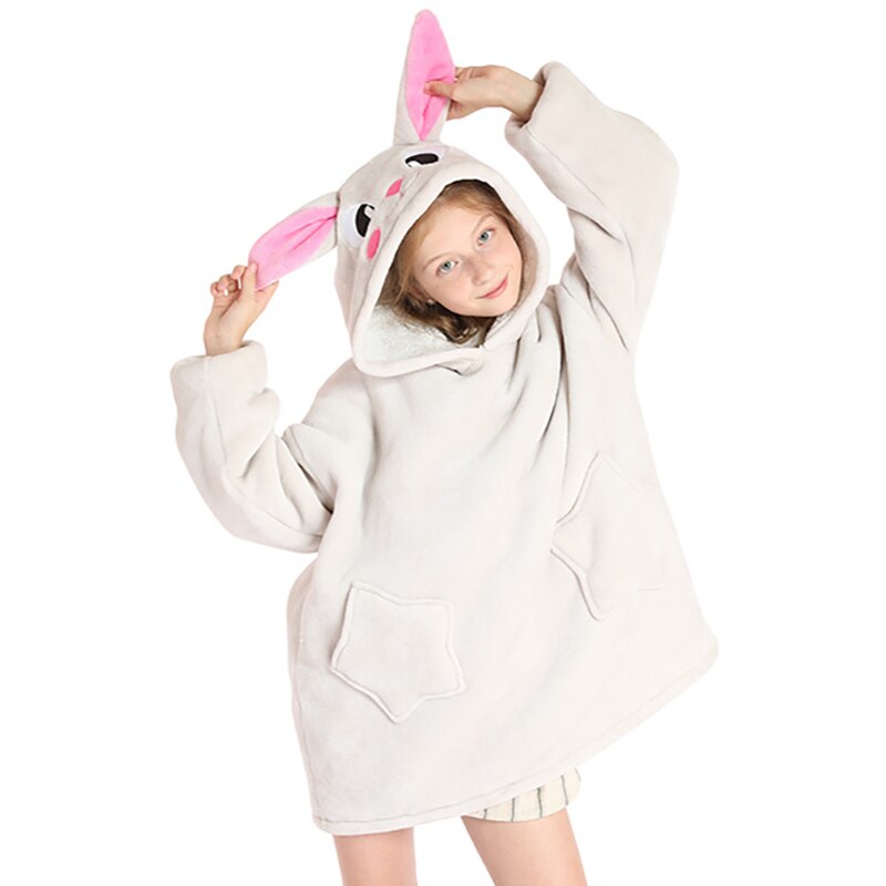 Winter Warm Blanket Hoodie Kids Plush Sherpa Fleece Wearable Blanket With Sleeves Pocket TV Hooded Blankets Sweatshirt Pajamas