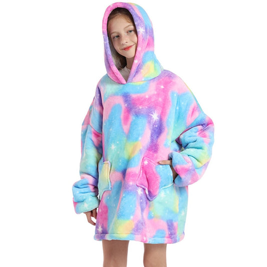 Winter Warm Blanket Hoodie Kids Plush Sherpa Fleece Wearable Blanket With Sleeves Pocket TV Hooded Blankets Sweatshirt Pajamas
