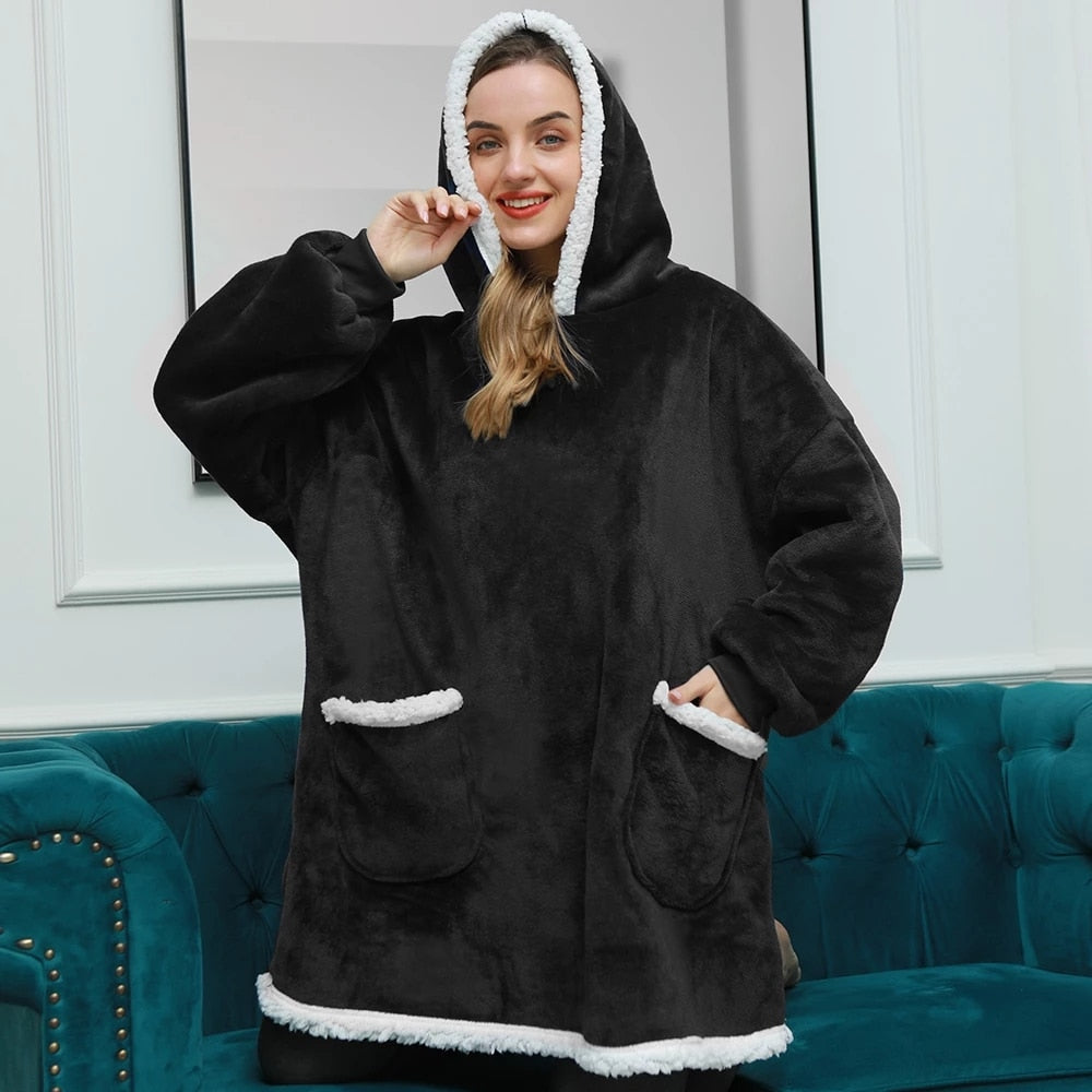 Blanket with Sleeves Women Oversized Hoodie Fleece Warm Hoodies Sweatshirts Giant TV Blanket Women Hoody Robe Casaco Feminino