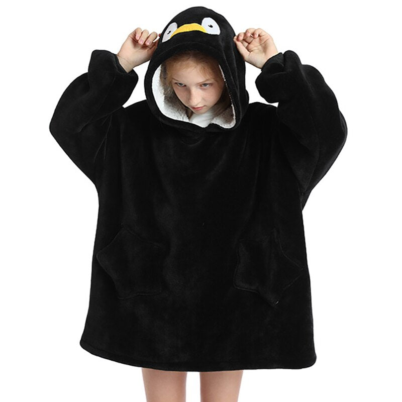 Winter Warm Blanket Hoodie Kids Plush Sherpa Fleece Wearable Blanket With Sleeves Pocket TV Hooded Blankets Sweatshirt Pajamas