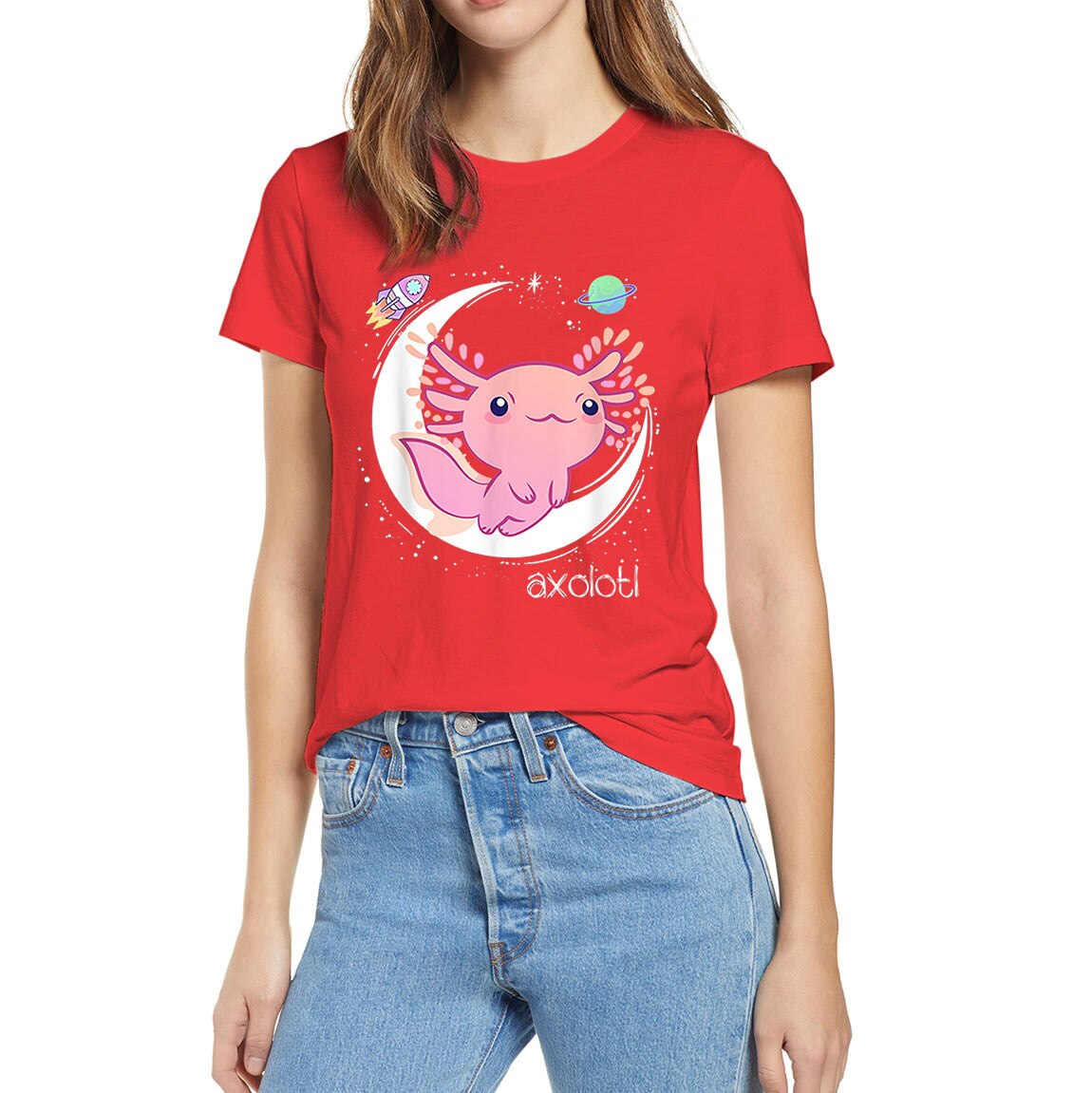 Space Axolotl Kawaii Pastel Goth Japan Anime Lover Funny Summer Women 100% Cotton Novelty T-Shirt EU Size Casual Streetwear Tee
