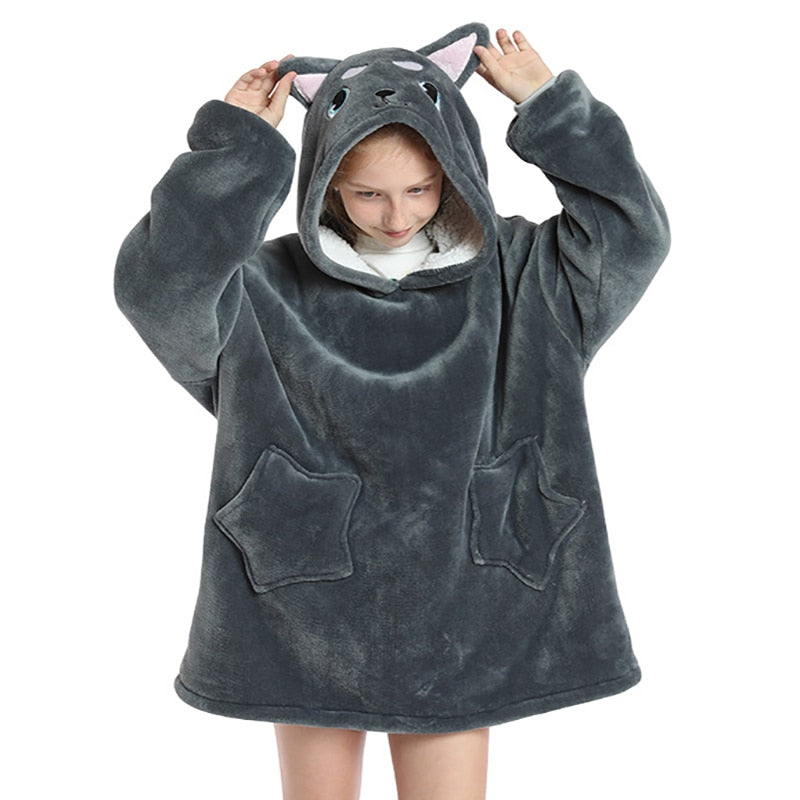 Winter Warm Blanket Hoodie Kids Plush Sherpa Fleece Wearable Blanket With Sleeves Pocket TV Hooded Blankets Sweatshirt Pajamas