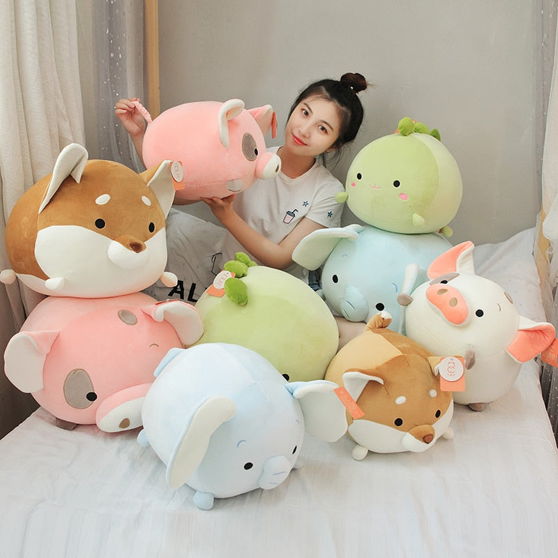 Kawaii Animal Sweet Fat Fat Dinosaur Pig Shiba Inu Dog Plush Toy Soft Cartoon Elephant Stuffed Doll Baby Pillow Gift 35/45cm