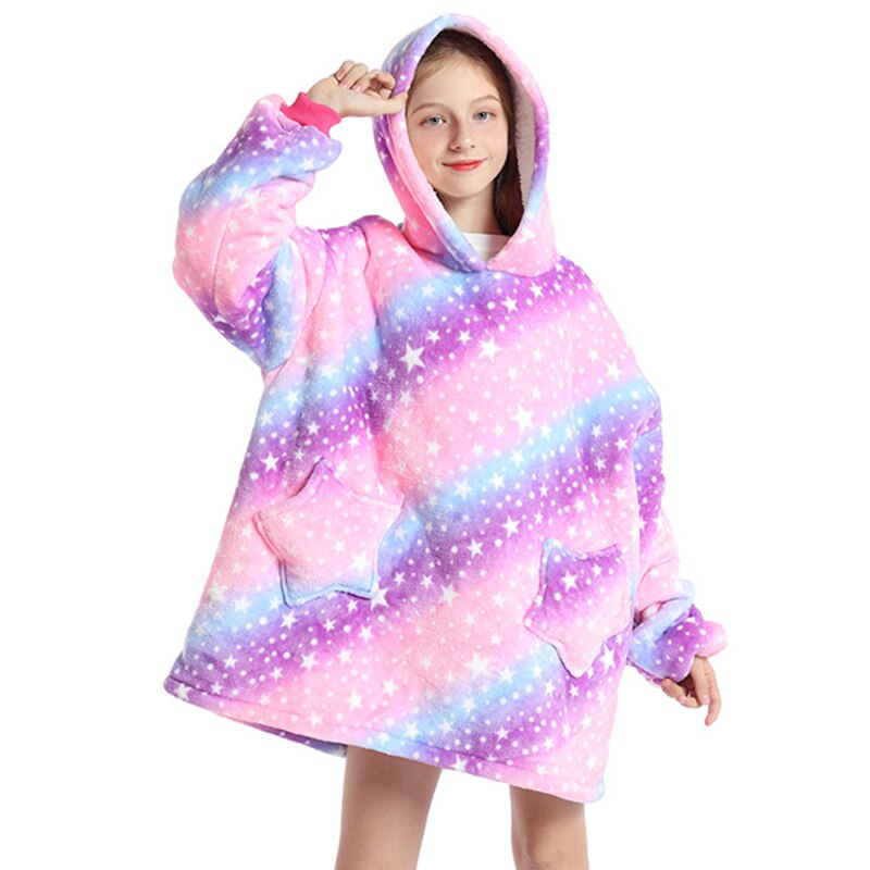 Winter Warm Blanket Hoodie Kids Plush Sherpa Fleece Wearable Blanket With Sleeves Pocket TV Hooded Blankets Sweatshirt Pajamas