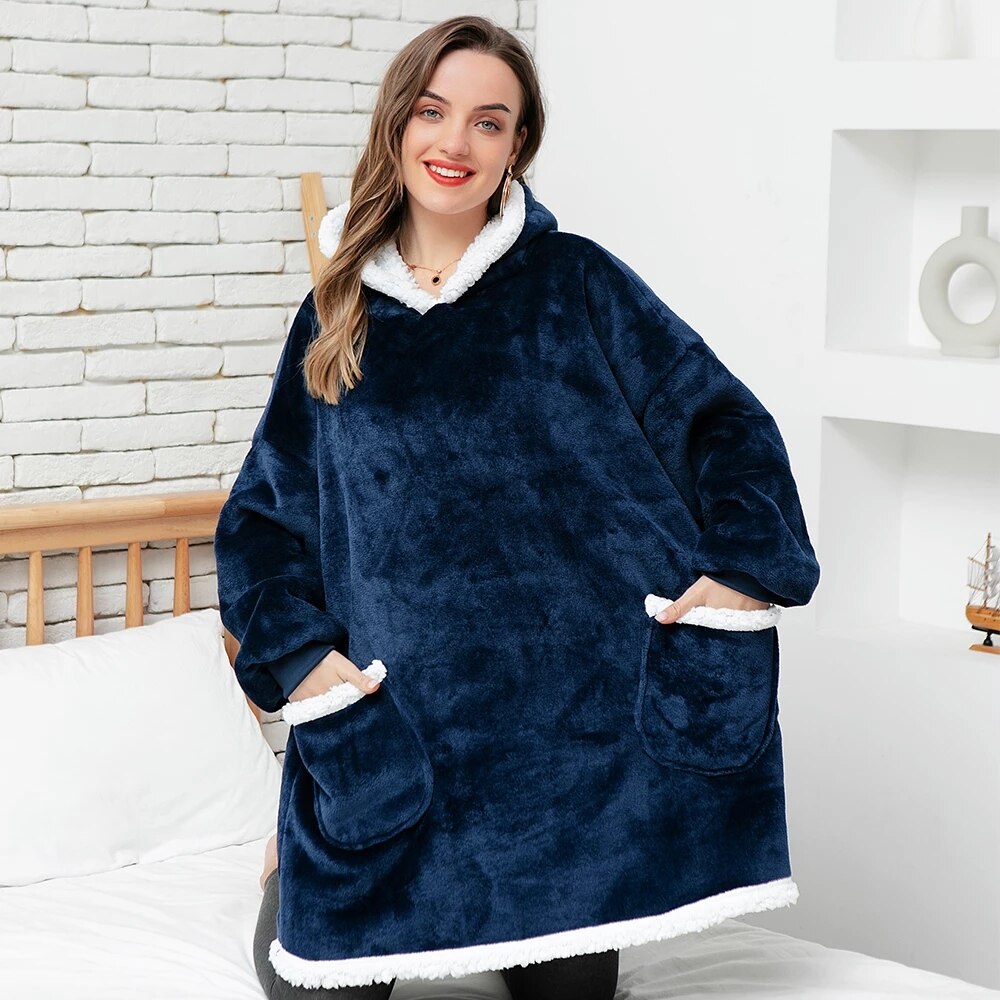 Blanket with Sleeves Women Oversized Hoodie Fleece Warm Hoodies Sweatshirts Giant TV Blanket Women Hoody Robe Casaco Feminino