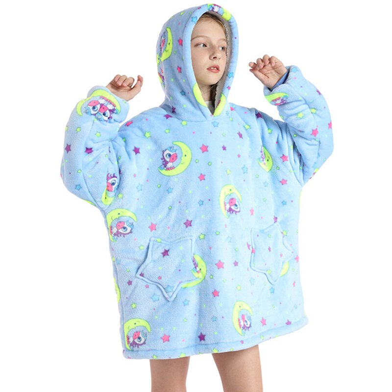 Winter Warm Blanket Hoodie Kids Plush Sherpa Fleece Wearable Blanket With Sleeves Pocket TV Hooded Blankets Sweatshirt Pajamas