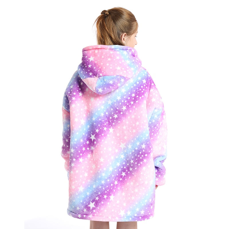 Winter Warm Blanket Hoodie Kids Plush Sherpa Fleece Wearable Blanket With Sleeves Pocket TV Hooded Blankets Sweatshirt Pajamas