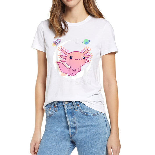 Space Axolotl Kawaii Pastel Goth Japan Anime Lover Funny Summer Women 100% Cotton Novelty T-Shirt EU Size Casual Streetwear Tee
