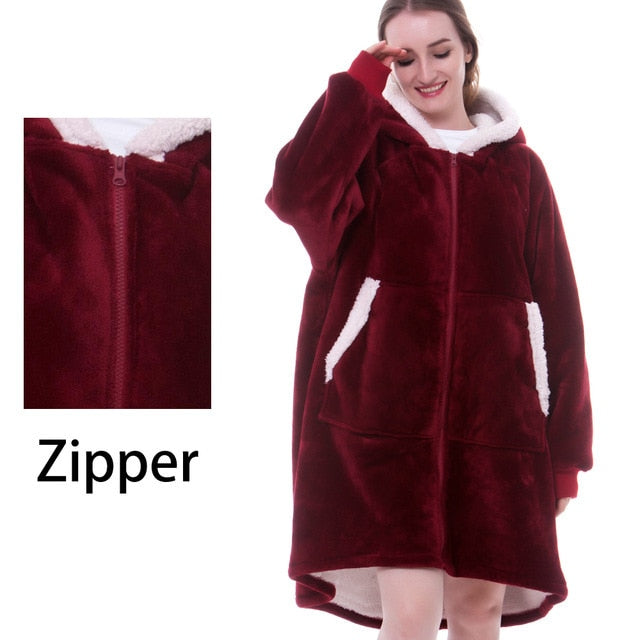 Blanket with Sleeves Women Oversized Hoodie Fleece Warm Hoodies Sweatshirts Giant TV Blanket Women Hoody Robe Casaco Feminino