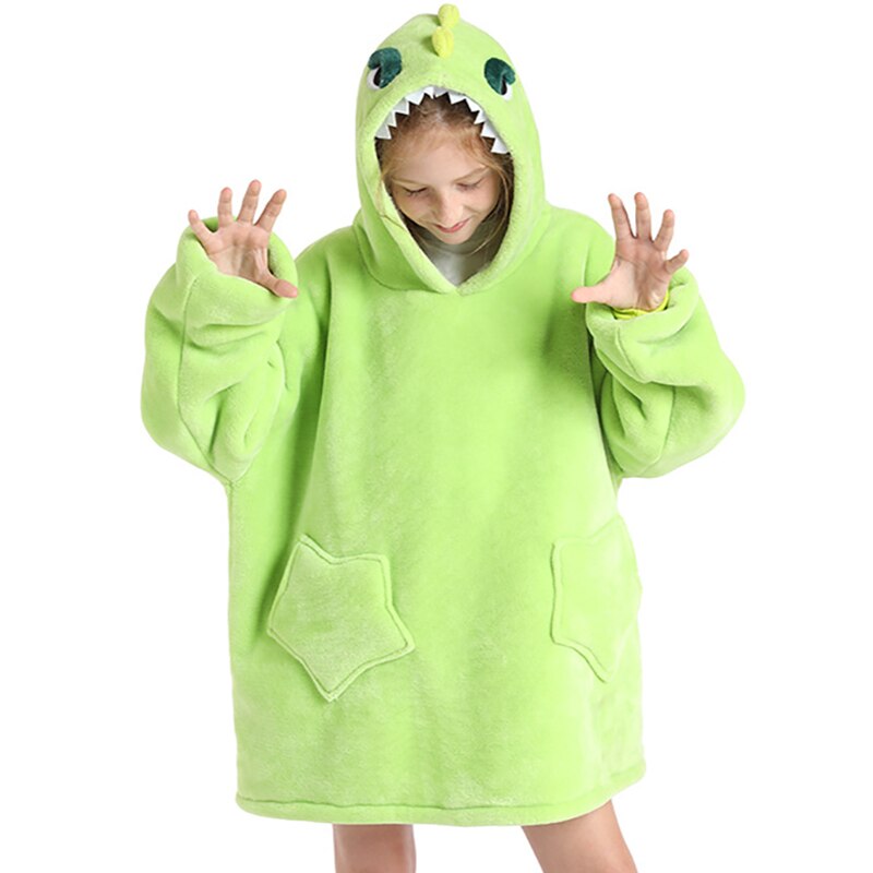 Winter Warm Blanket Hoodie Kids Plush Sherpa Fleece Wearable Blanket With Sleeves Pocket TV Hooded Blankets Sweatshirt Pajamas