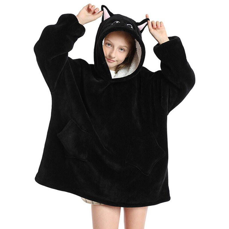Winter Warm Blanket Hoodie Kids Plush Sherpa Fleece Wearable Blanket With Sleeves Pocket TV Hooded Blankets Sweatshirt Pajamas