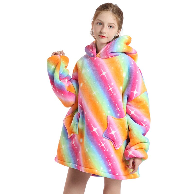 Winter Warm Blanket Hoodie Kids Plush Sherpa Fleece Wearable Blanket With Sleeves Pocket TV Hooded Blankets Sweatshirt Pajamas
