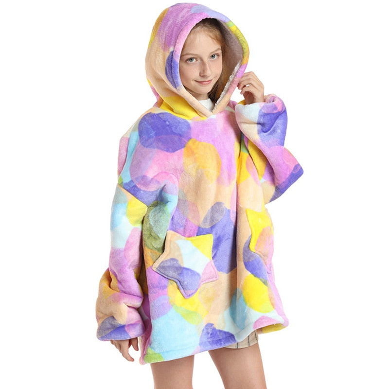 Winter Warm Blanket Hoodie Kids Plush Sherpa Fleece Wearable Blanket With Sleeves Pocket TV Hooded Blankets Sweatshirt Pajamas