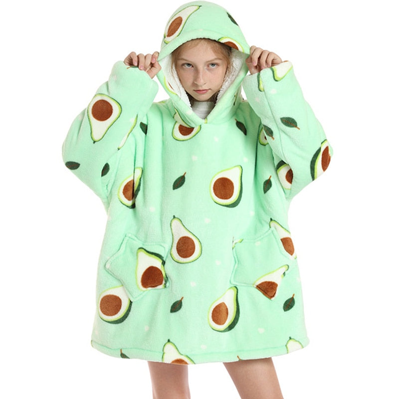 Winter Warm Blanket Hoodie Kids Plush Sherpa Fleece Wearable Blanket With Sleeves Pocket TV Hooded Blankets Sweatshirt Pajamas