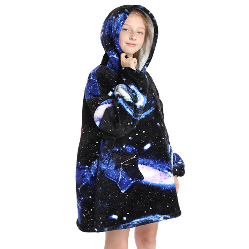 Winter Warm Blanket Hoodie Kids Plush Sherpa Fleece Wearable Blanket With Sleeves Pocket TV Hooded Blankets Sweatshirt Pajamas