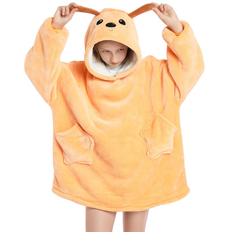 Winter Warm Blanket Hoodie Kids Plush Sherpa Fleece Wearable Blanket With Sleeves Pocket TV Hooded Blankets Sweatshirt Pajamas