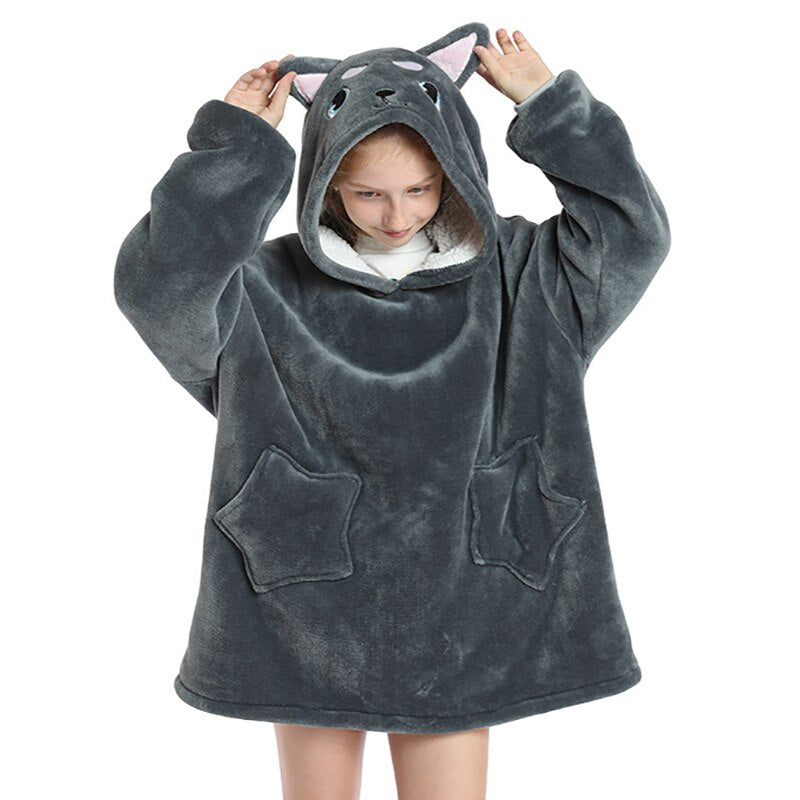 Winter Warm Blanket Hoodie Kids Plush Sherpa Fleece Wearable Blanket With Sleeves Pocket TV Hooded Blankets Sweatshirt Pajamas
