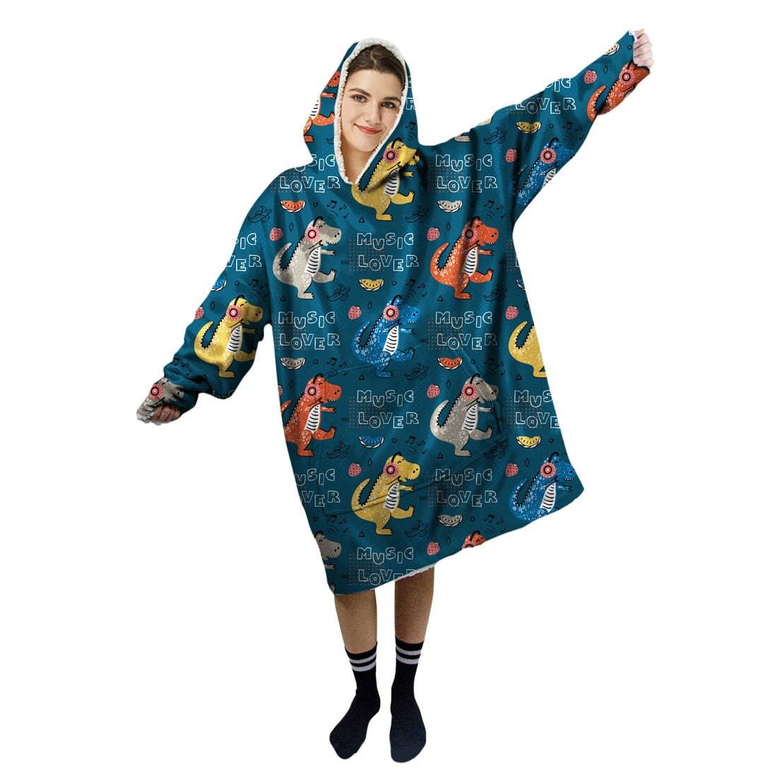 Cartoon Cute Hooded Blanket Women Kid Gifts Winter Hoodie Sweater With Sleeves Sofa Lazy TV Nap Blanket Pocket Wearable Pullover