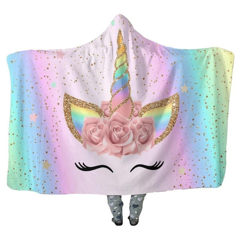 Unicorn Plush Hooded Blanket For Adults Kids Winter Warm Soft Watching Tv Wearable Fleece Hoodie Blankets Christmas Gift