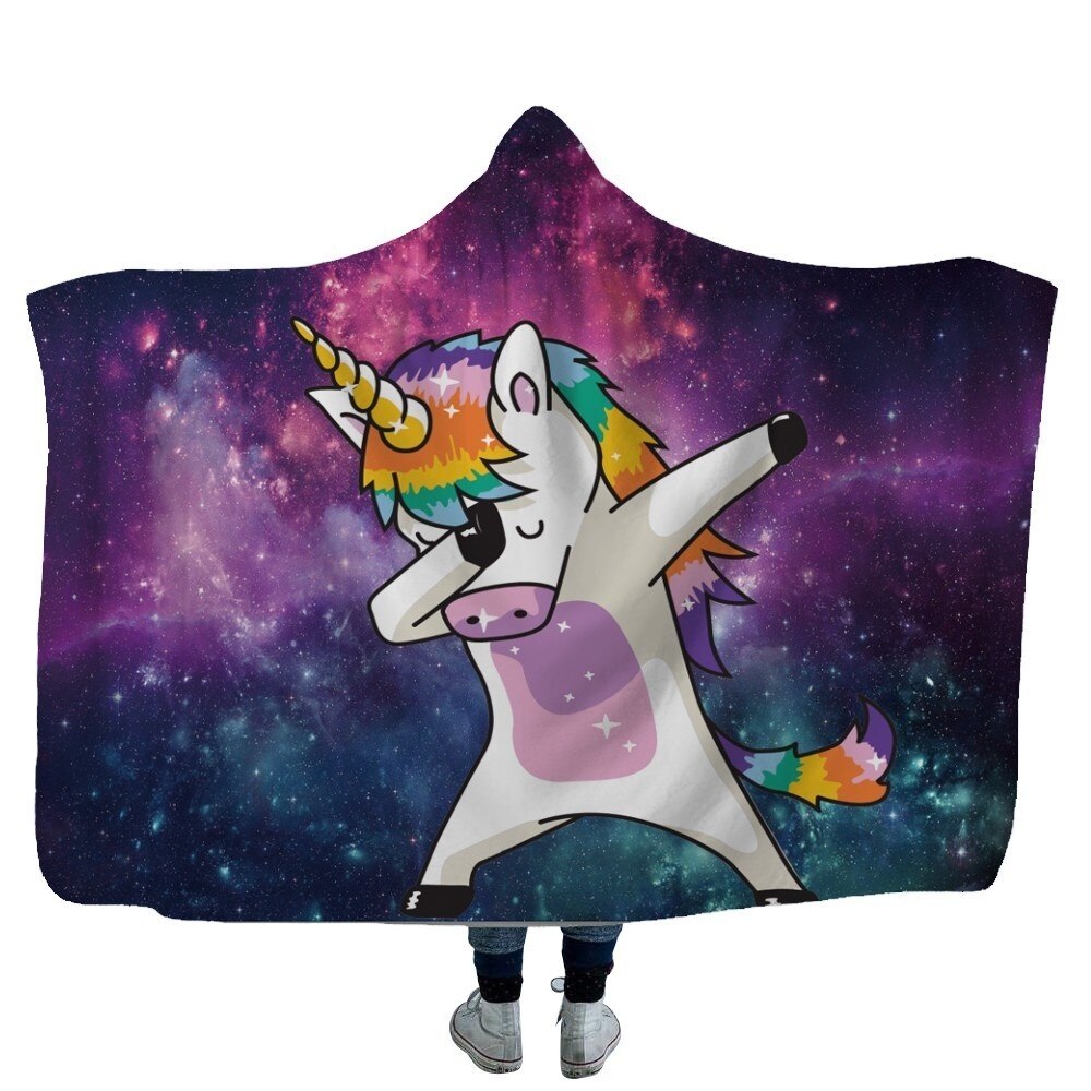 Unicorn Plush Hooded Blanket For Adults Kids Winter Warm Soft Watching Tv Wearable Fleece Hoodie Blankets Christmas Gift