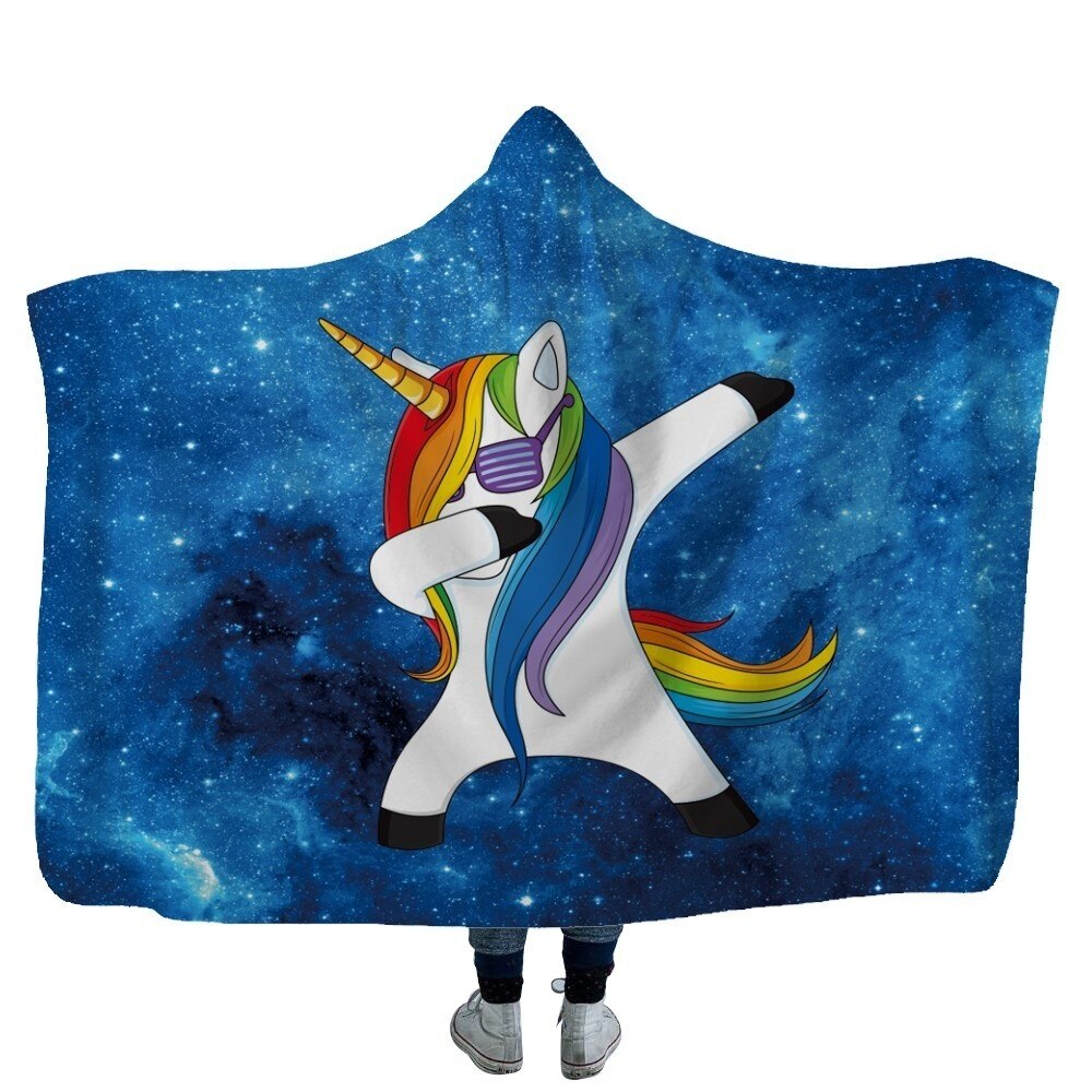 Unicorn Plush Hooded Blanket For Adults Kids Winter Warm Soft Watching Tv Wearable Fleece Hoodie Blankets Christmas Gift