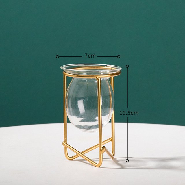 Iron Line Flower Vase Metal Plant Holder Modern Home Decor Vases Ornament Nordic Style Golden Black Glass Hydroponic Container