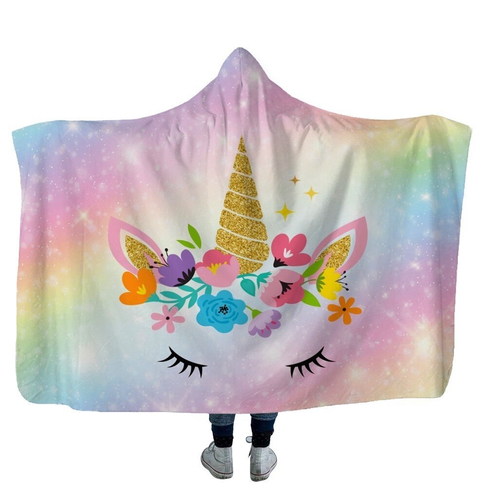 Unicorn Plush Hooded Blanket For Adults Kids Winter Warm Soft Watching Tv Wearable Fleece Hoodie Blankets Christmas Gift