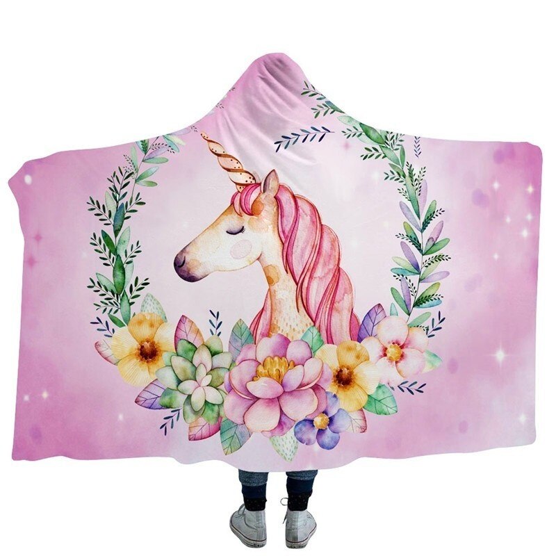 Unicorn Plush Hooded Blanket For Adults Kids Winter Warm Soft Watching Tv Wearable Fleece Hoodie Blankets Christmas Gift