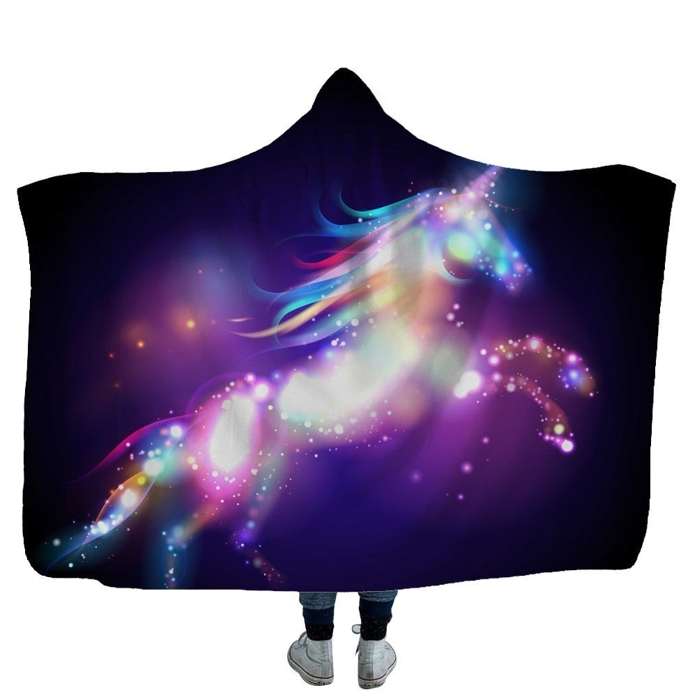 Unicorn Plush Hooded Blanket For Adults Kids Winter Warm Soft Watching Tv Wearable Fleece Hoodie Blankets Christmas Gift