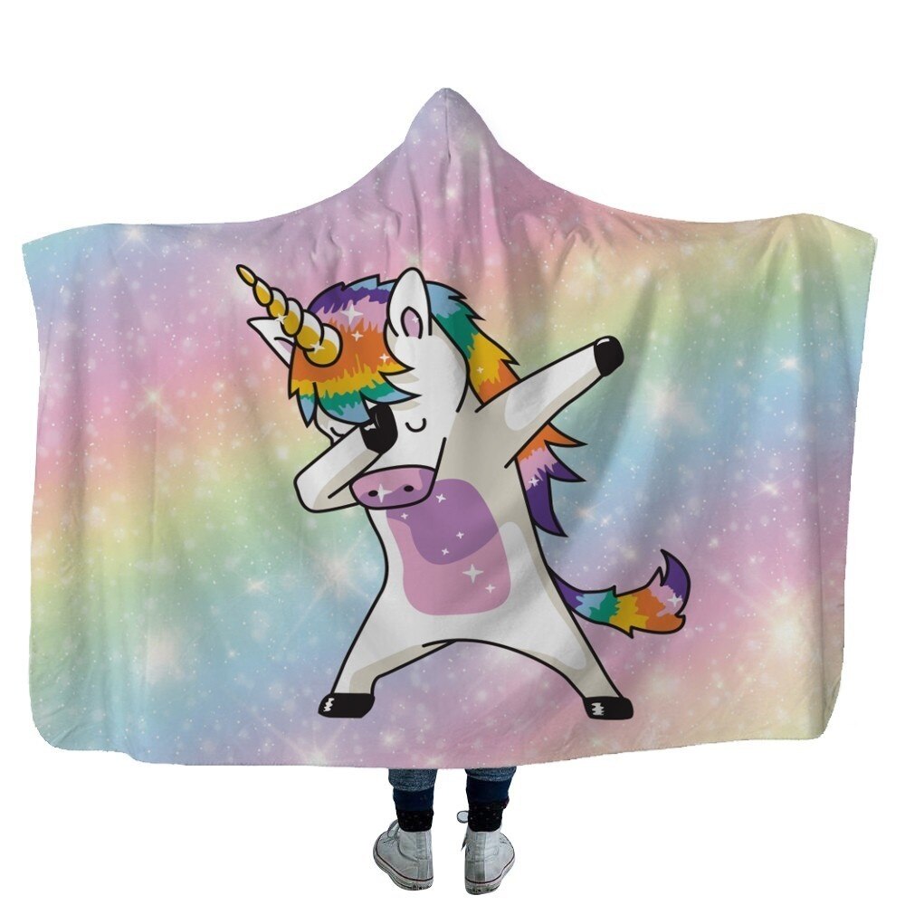 Unicorn Plush Hooded Blanket For Adults Kids Winter Warm Soft Watching Tv Wearable Fleece Hoodie Blankets Christmas Gift