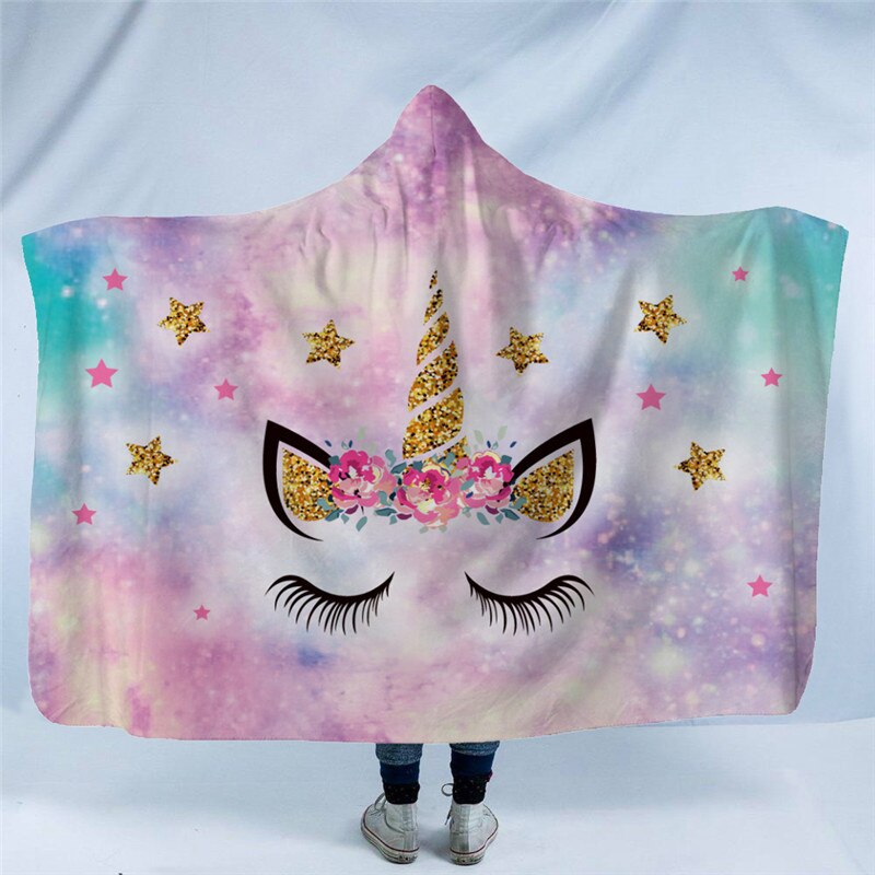 Unicorn Plush Hooded Blanket For Adults Kids Winter Warm Soft Watching Tv Wearable Fleece Hoodie Blankets Christmas Gift