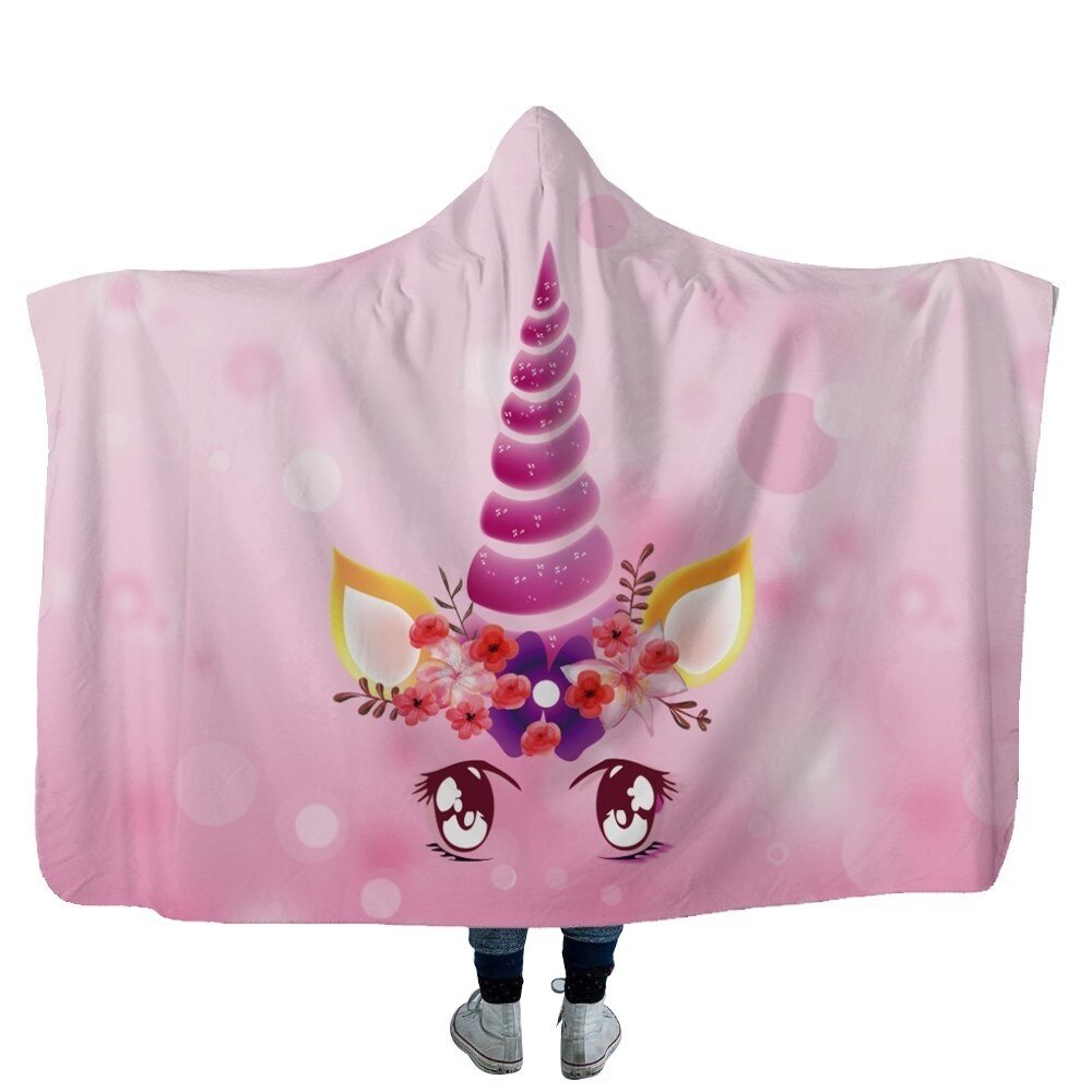 Unicorn Plush Hooded Blanket For Adults Kids Winter Warm Soft Watching Tv Wearable Fleece Hoodie Blankets Christmas Gift