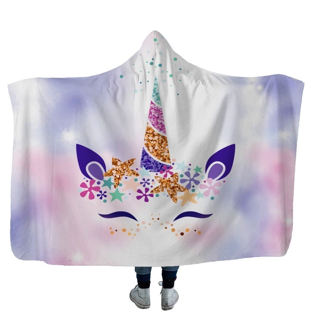 Unicorn Plush Hooded Blanket For Adults Kids Winter Warm Soft Watching Tv Wearable Fleece Hoodie Blankets Christmas Gift
