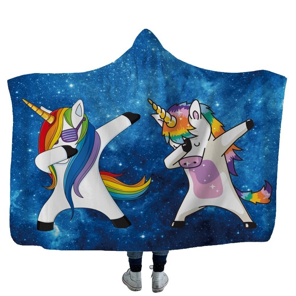 Unicorn Plush Hooded Blanket For Adults Kids Winter Warm Soft Watching Tv Wearable Fleece Hoodie Blankets Christmas Gift
