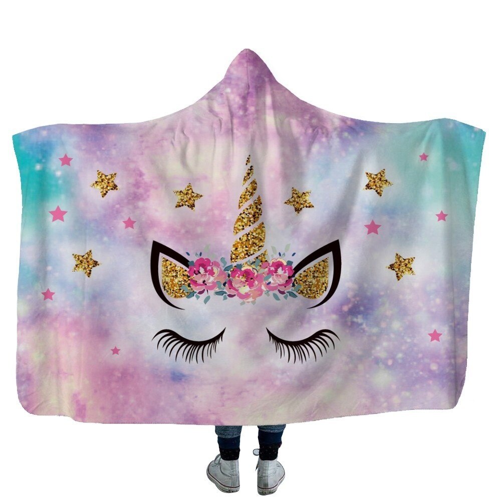 Unicorn Plush Hooded Blanket For Adults Kids Winter Warm Soft Watching Tv Wearable Fleece Hoodie Blankets Christmas Gift