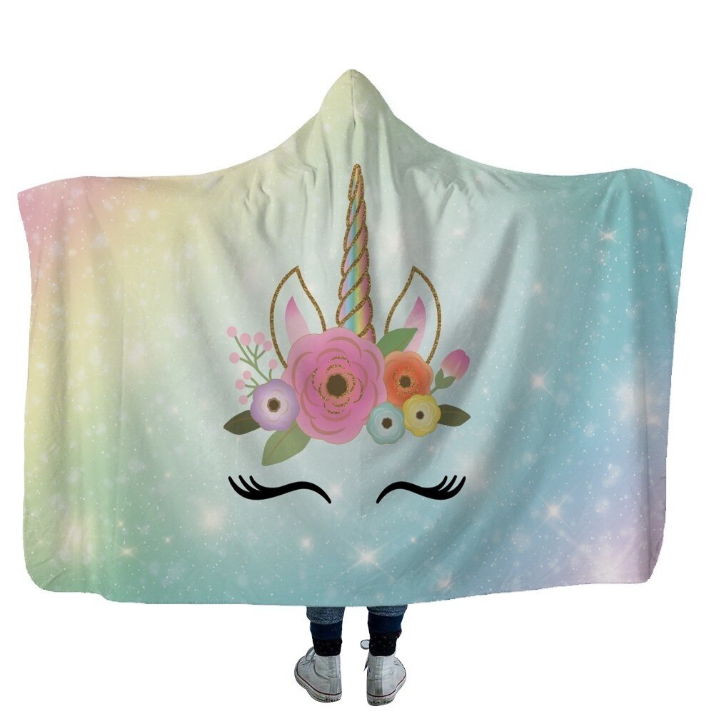 Unicorn Plush Hooded Blanket For Adults Kids Winter Warm Soft Watching Tv Wearable Fleece Hoodie Blankets Christmas Gift