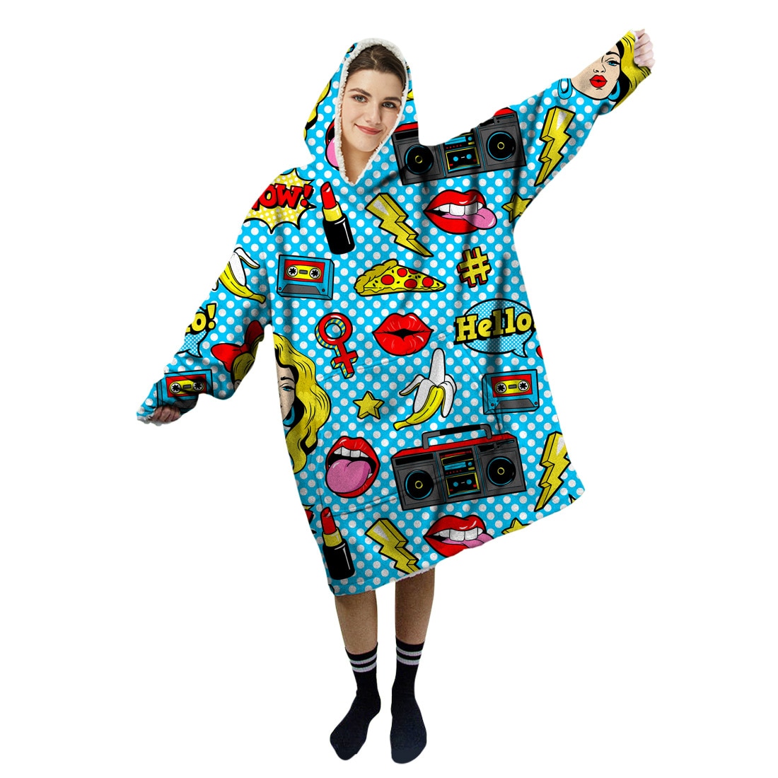Cartoon Cute Hooded Blanket Women Kid Gifts Winter Hoodie Sweater With Sleeves Sofa Lazy TV Nap Blanket Pocket Wearable Pullover