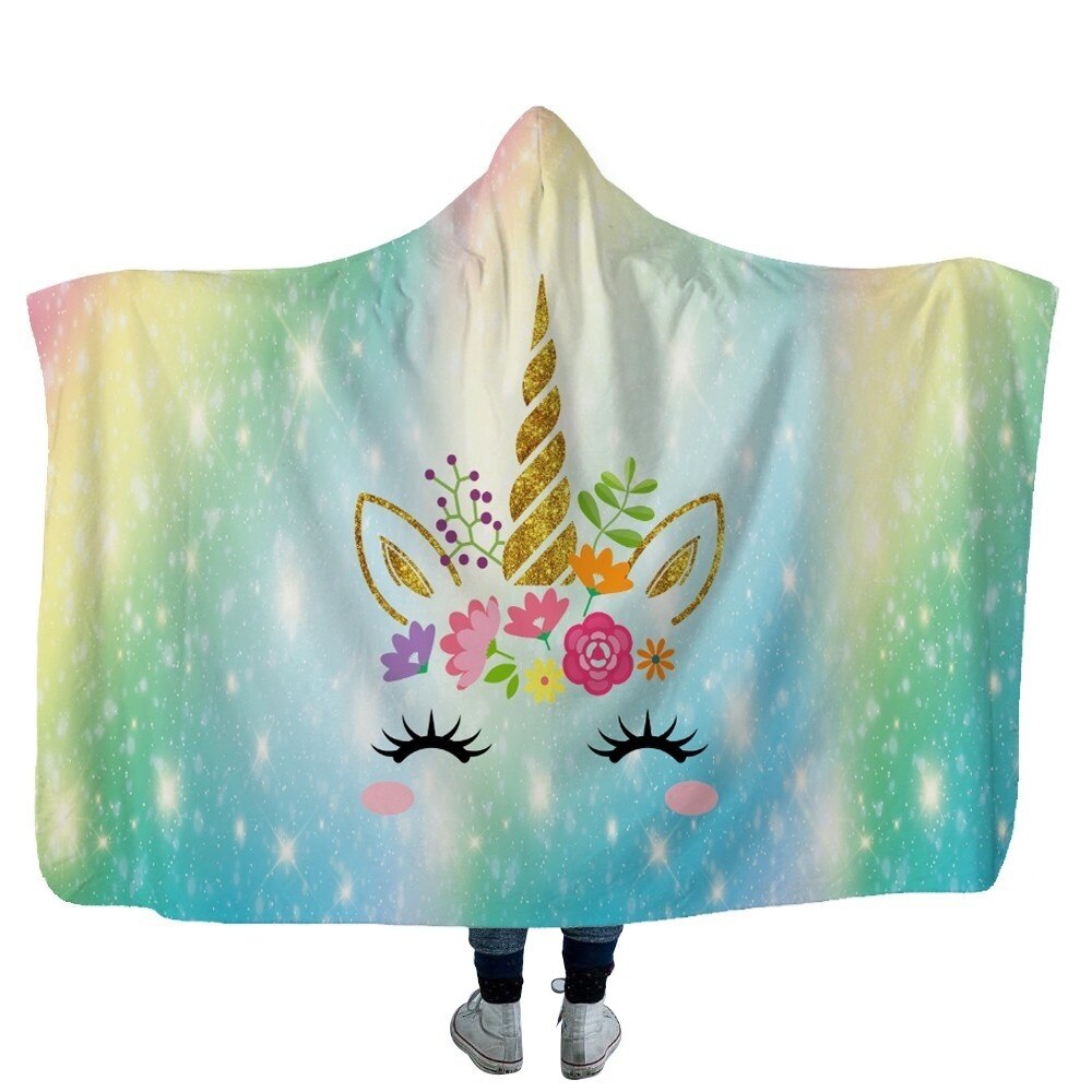 Unicorn Plush Hooded Blanket For Adults Kids Winter Warm Soft Watching Tv Wearable Fleece Hoodie Blankets Christmas Gift