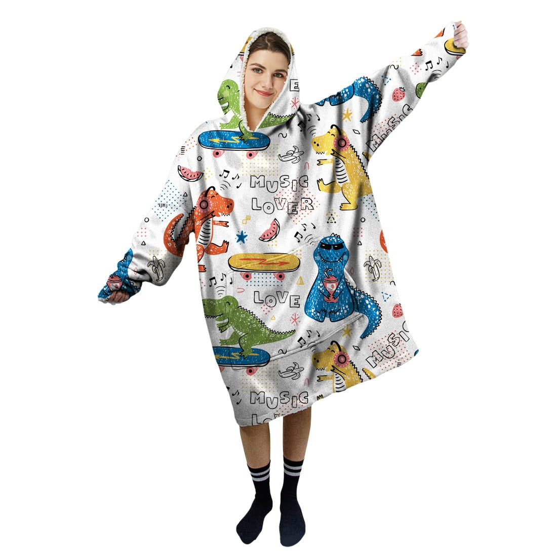 Cartoon Cute Hooded Blanket Women Kid Gifts Winter Hoodie Sweater With Sleeves Sofa Lazy TV Nap Blanket Pocket Wearable Pullover