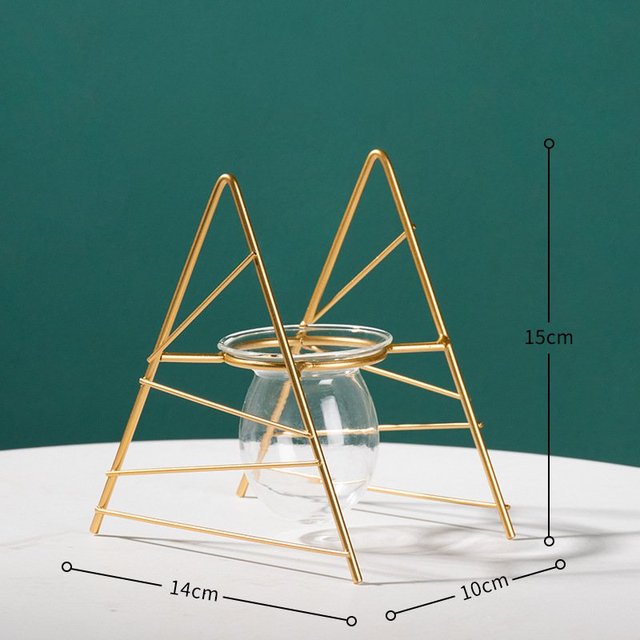 Iron Line Flower Vase Metal Plant Holder Modern Home Decor Vases Ornament Nordic Style Golden Black Glass Hydroponic Container