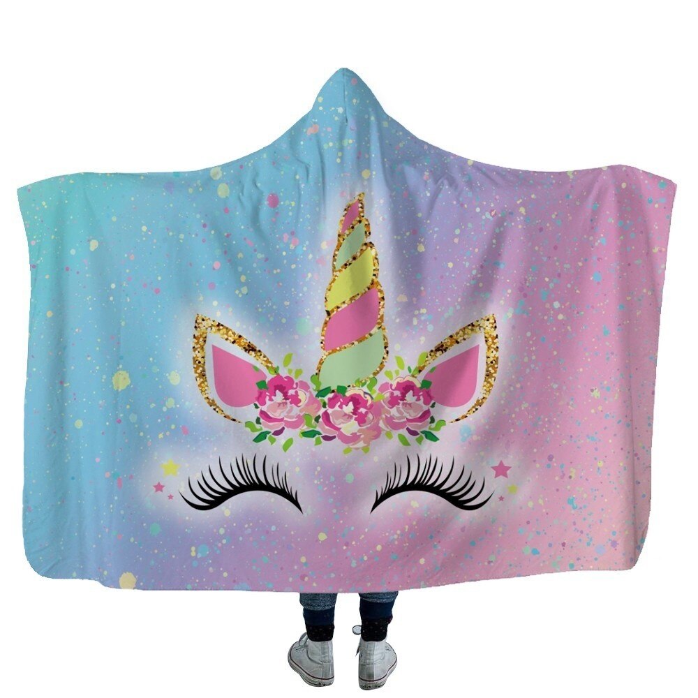Unicorn Plush Hooded Blanket For Adults Kids Winter Warm Soft Watching Tv Wearable Fleece Hoodie Blankets Christmas Gift
